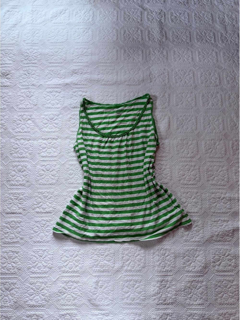 Vintage Y2K Green and White Striped Sleeveless Tank Top